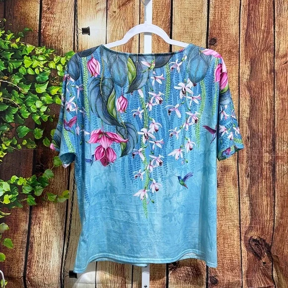 🚨(4/$10) Floral Short Sleeve Blouse Size XL - Picture 3 of 3